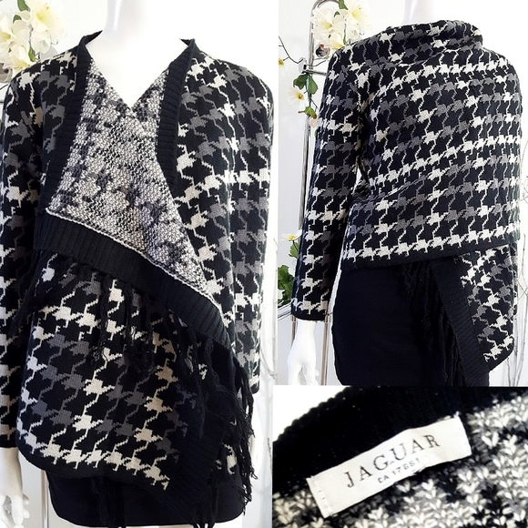 Jaguar🔱Houndstooth🖤Knit Open Cardigan Jacket - Picture 3 of 8